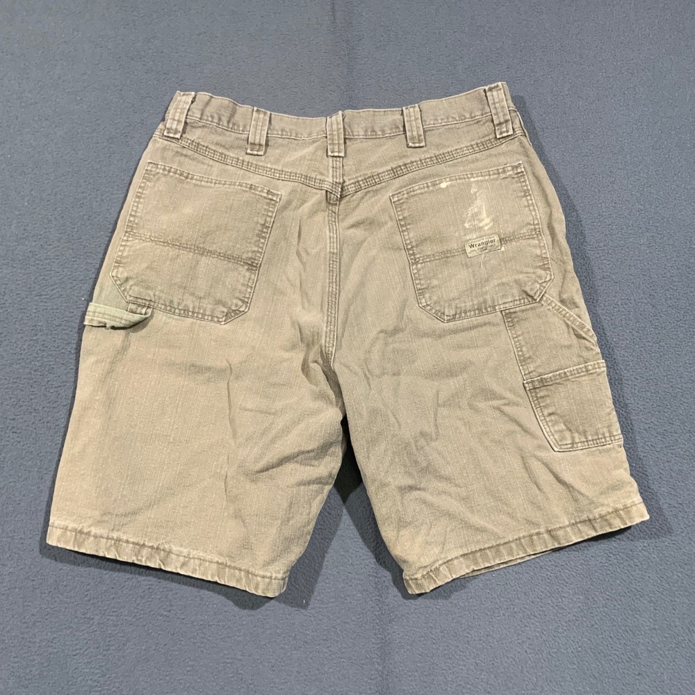 Wrangler Carpenter Shorts Mens 34 Khaki Tan Work Utility 64WC2TM Distressed